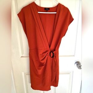 Rust Orange Wrap Dress with Ring Detail